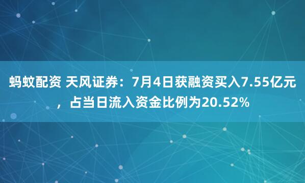 蚂蚊配资 天风证券：7月4日获融资买入7.55亿元，占当日流入资金比例为20.52%